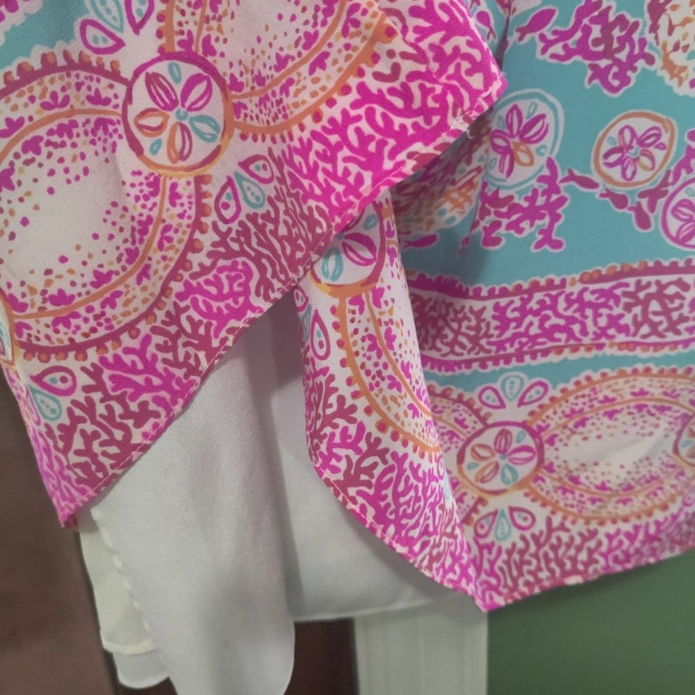 VEUC Sz M Lilly Pulitzer Sea Silk Dusk dress - Hot Pink, Turquoise, Coral, White - Picture 11 of 11